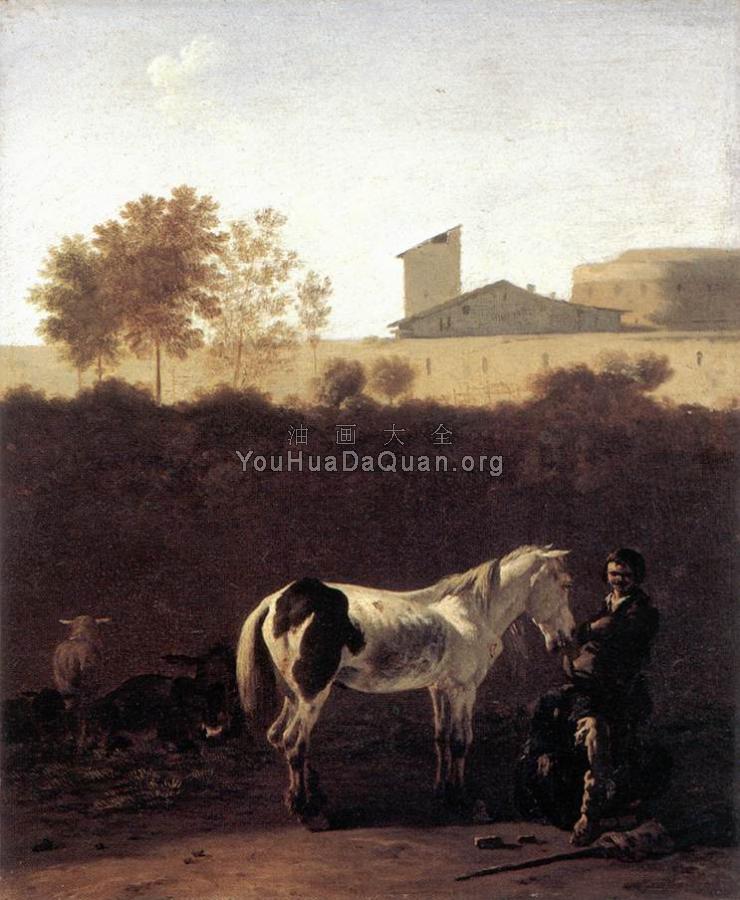 Italian Landscape with Herdsman and a Piebald Horse - 卡雷尔·迪雅尔丹